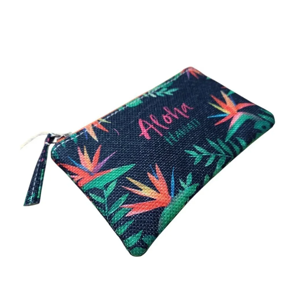 Hawaiian-Inspired Black Cosmetic Pouch & Nail File Set – Orange & Green Design –